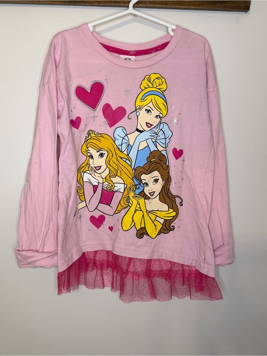 Disney Other - Disney Princess Girls 6X Pink Cinderella Belle Aurora Ruffle Hem Shirt Top